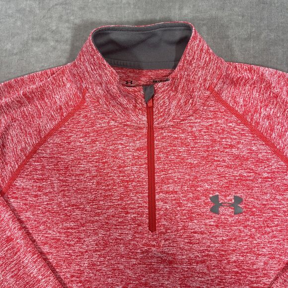 Under Armor Heat Gear Men's Small Heather Red Quarter 1/4 Zip Pullover Top Shirt - Picture 2 of 6